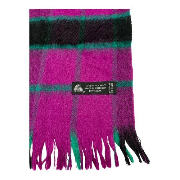 Vintage Plaid Wool Scarf – Purple, Green & Black – Made in Uruguay - Picture 3 of 3